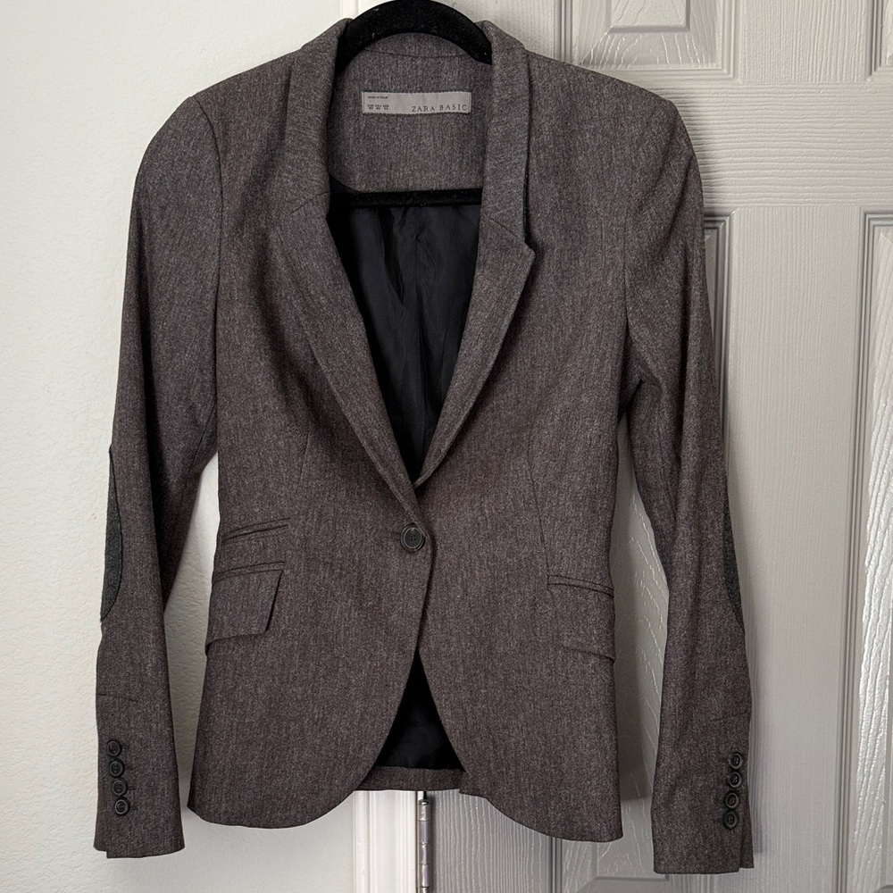 Zara Dark Gray Blazer with Elbow Patches